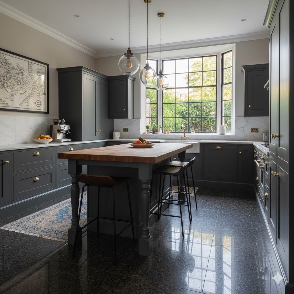 Well maintained natural stone floor in London home showing proper daily care and cleaning routine